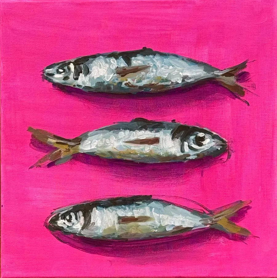 3 Sardinen – Acryl auf Leinwand