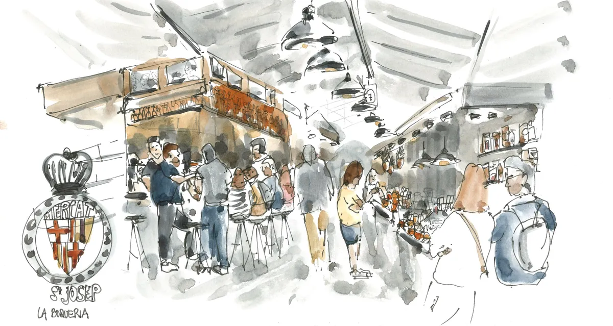 Mercat de la Boqueria – Aquarell & Tusche, Skizzenbuch