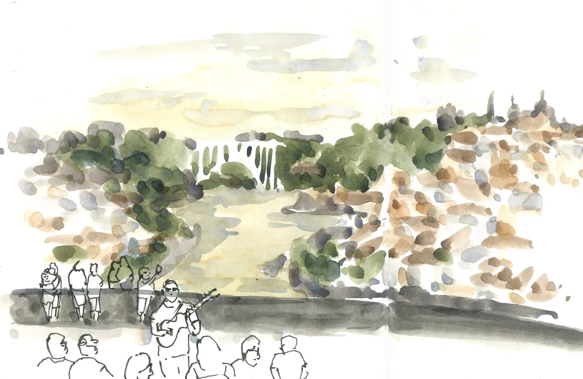 Sonnenuntergang in Porto – Aquarell & Tusche, Skizzenbuch