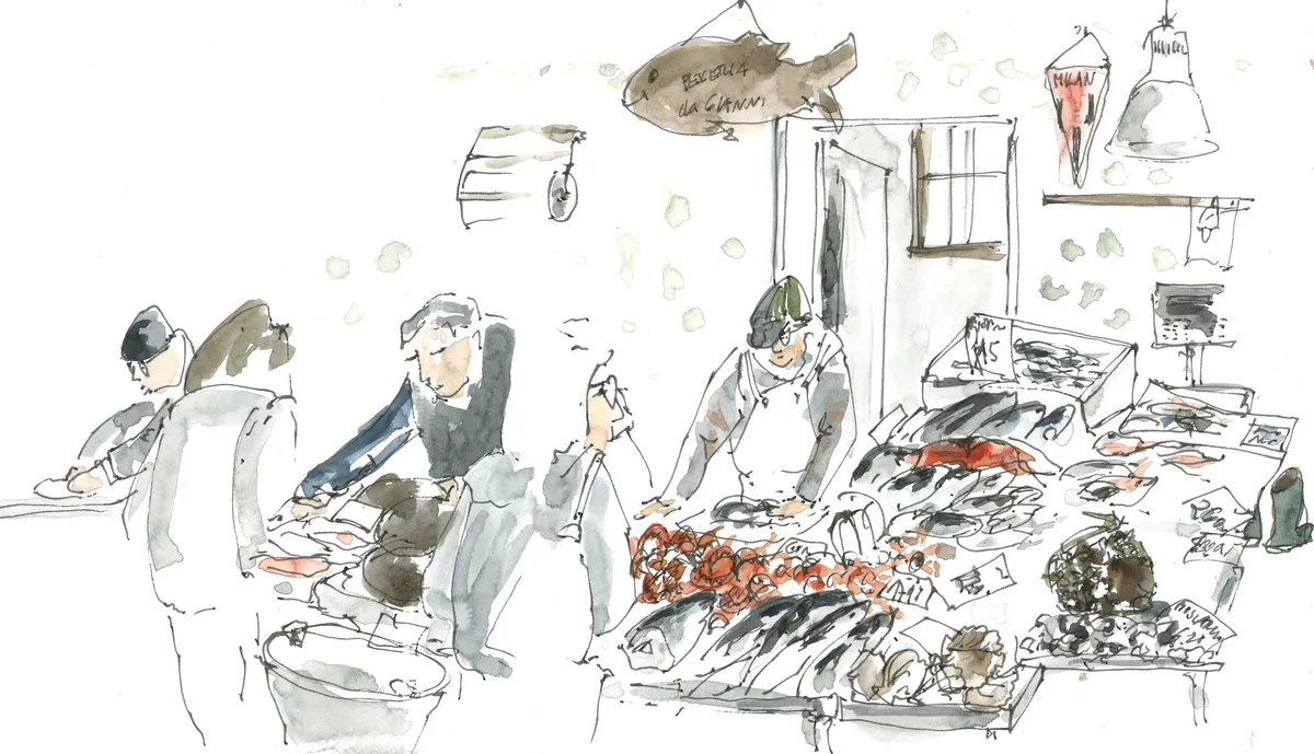 Pescheria da Gianni – Aquarell & Tusche, Skizzenbuch